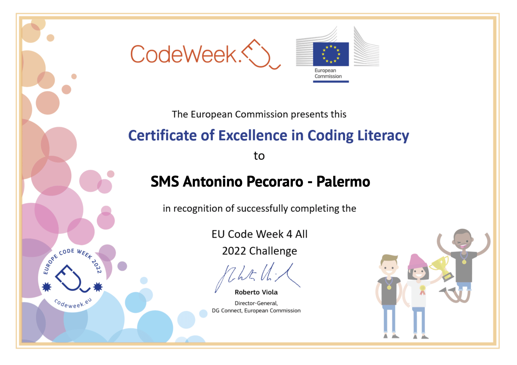 CERTIFICATE of EXCELLENCE in CODING LITERACY